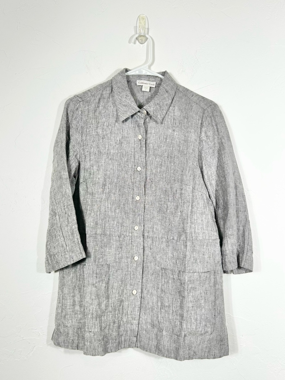 Coldwater‎ Creek Heather Gray 100% Linen Tunic Shirt Lagenlook 3/4 Sleeve